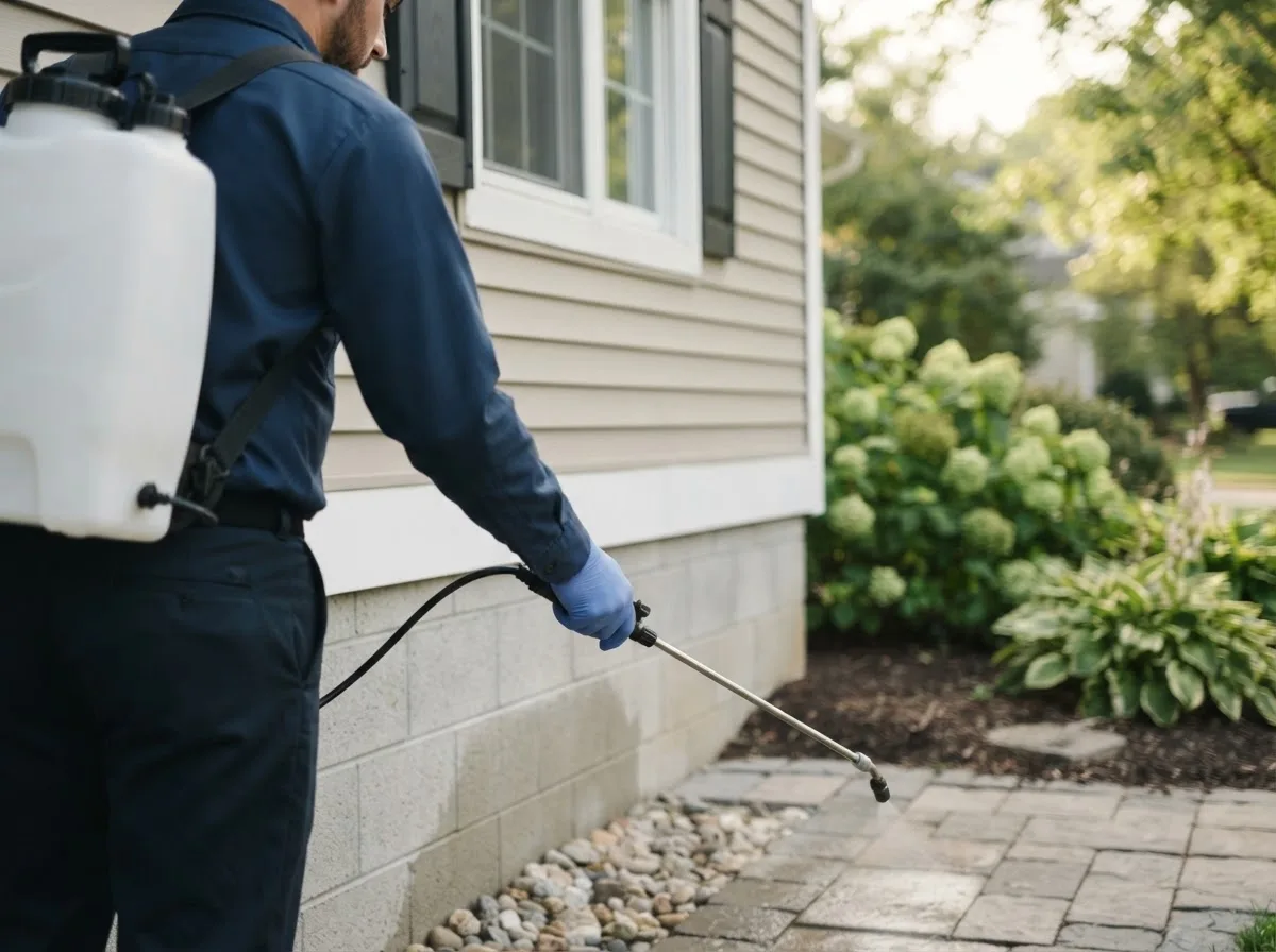 Pest control technician inspecting a home in Alder Creek, NY